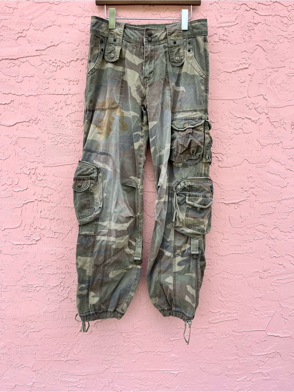 Vintage Abercrombie and Fitch Camo Cargo Pants Military Distressed Faded Flaw